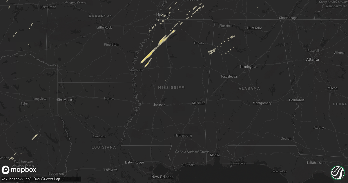 Hail map in Mississippi on January 29, 2013