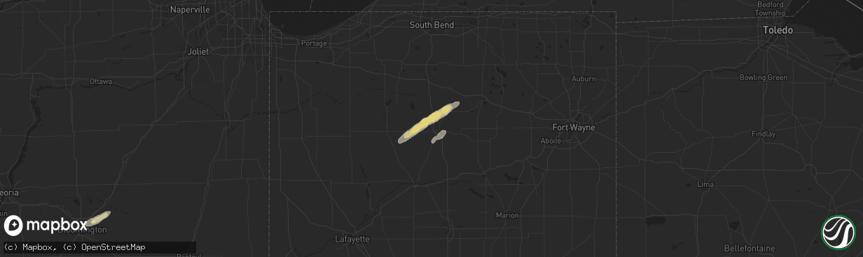 Hail map in Rochester, IN on January 29, 2013