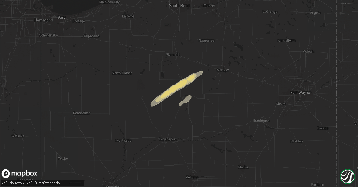 Hail map in Rochester, IN on January 29, 2013