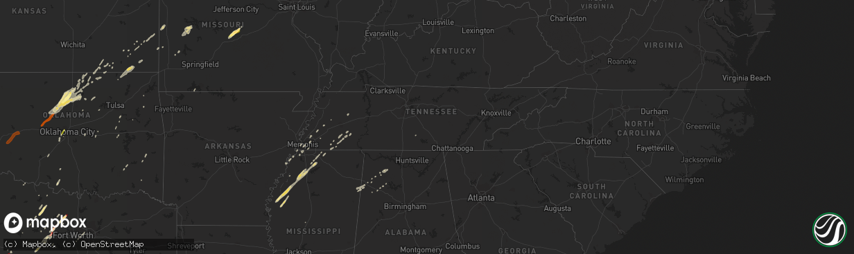 Hail map in Tennessee on January 29, 2013