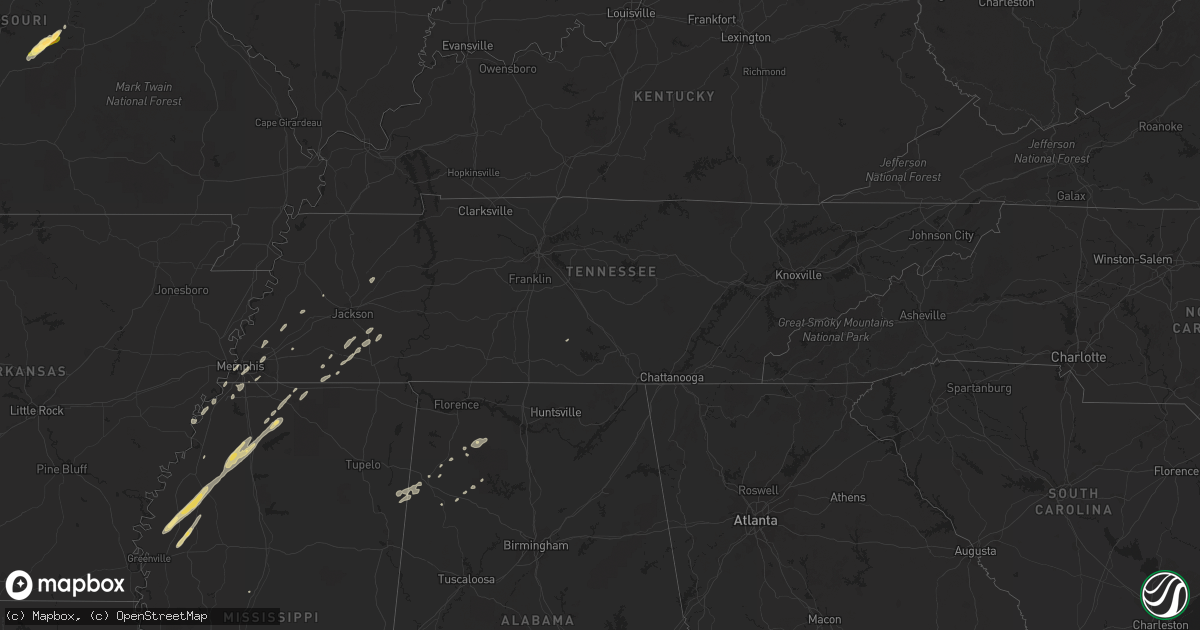 Hail map in Tennessee on January 29, 2013
