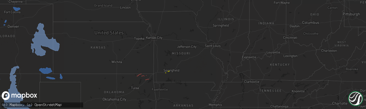 Hail map in Missouri on January 30, 2021