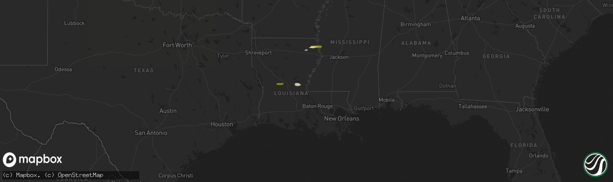 Hail map in Louisiana on February 1, 2015