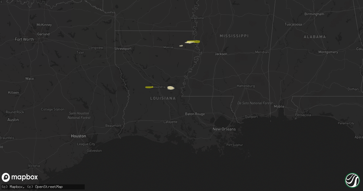 Hail map in Louisiana on February 1, 2015