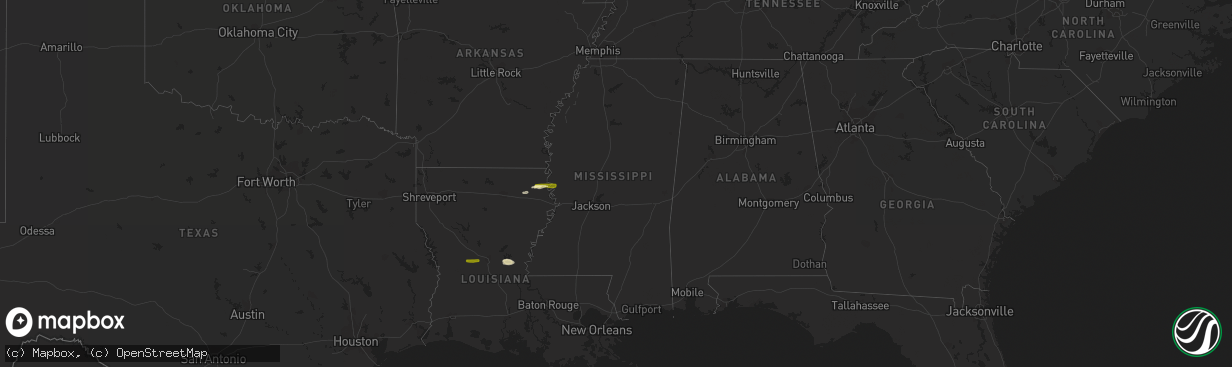 Hail map in Mississippi on February 1, 2015