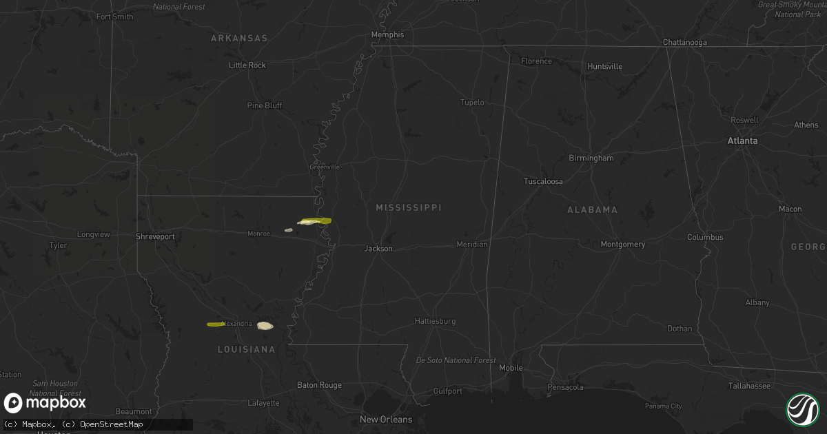 Hail map in Mississippi on February 1, 2015