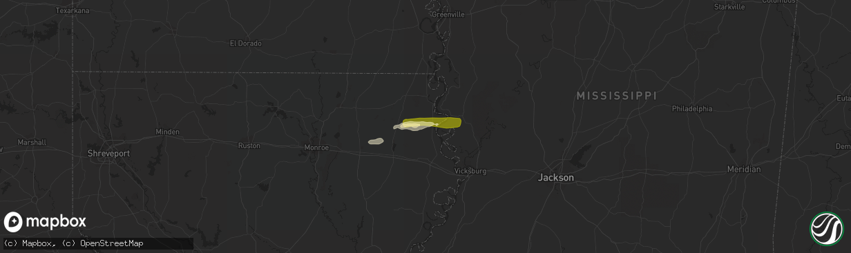 Hail map in Transylvania, LA on February 1, 2015