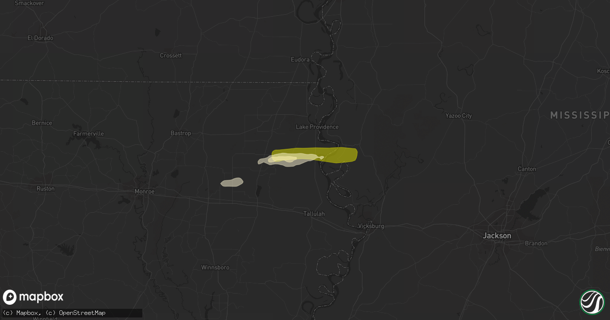 Hail map in Transylvania, LA on February 1, 2015