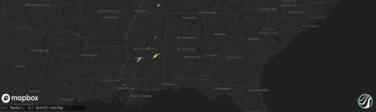 Hail map in Alabama on February 2, 2016