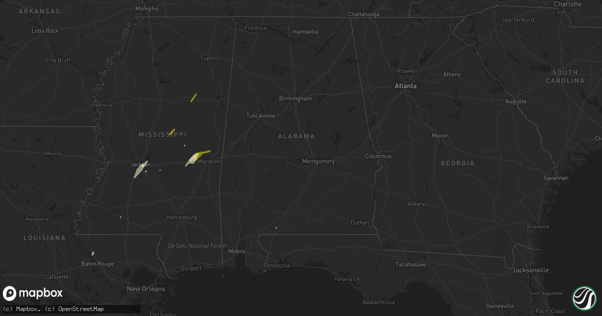 Hail map in Alabama on February 2, 2016