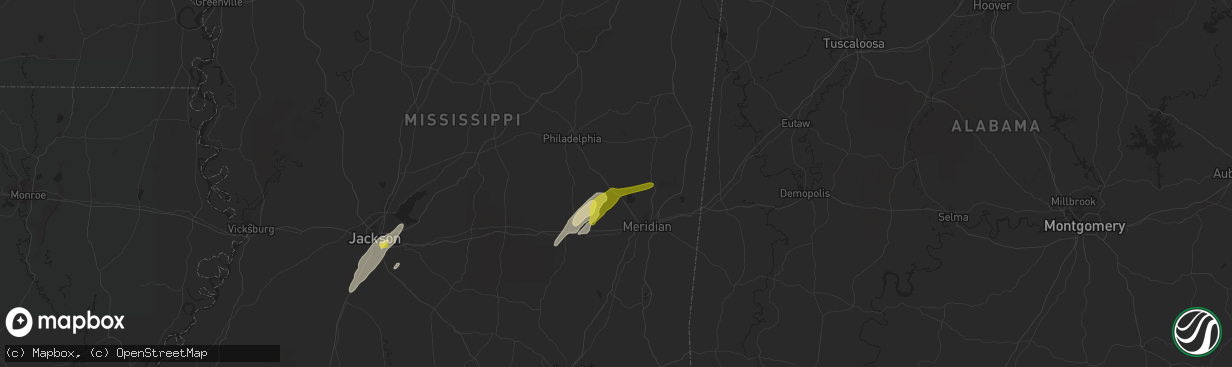 Hail map in Collinsville, MS on February 2, 2016