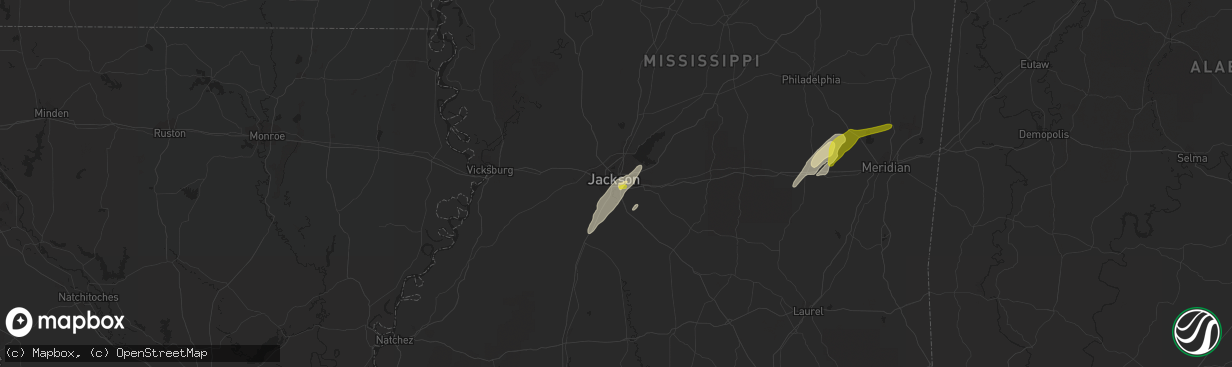 Hail map in Jackson, MS on February 2, 2016