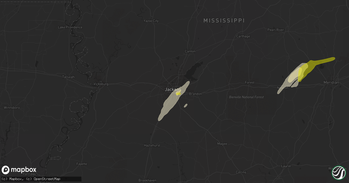 Hail map in Jackson, MS on February 2, 2016