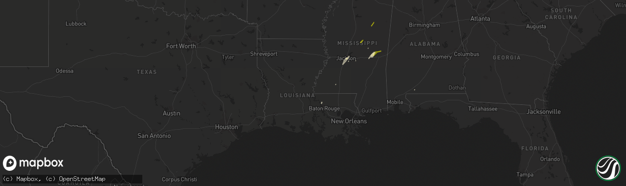 Hail map in Louisiana on February 2, 2016