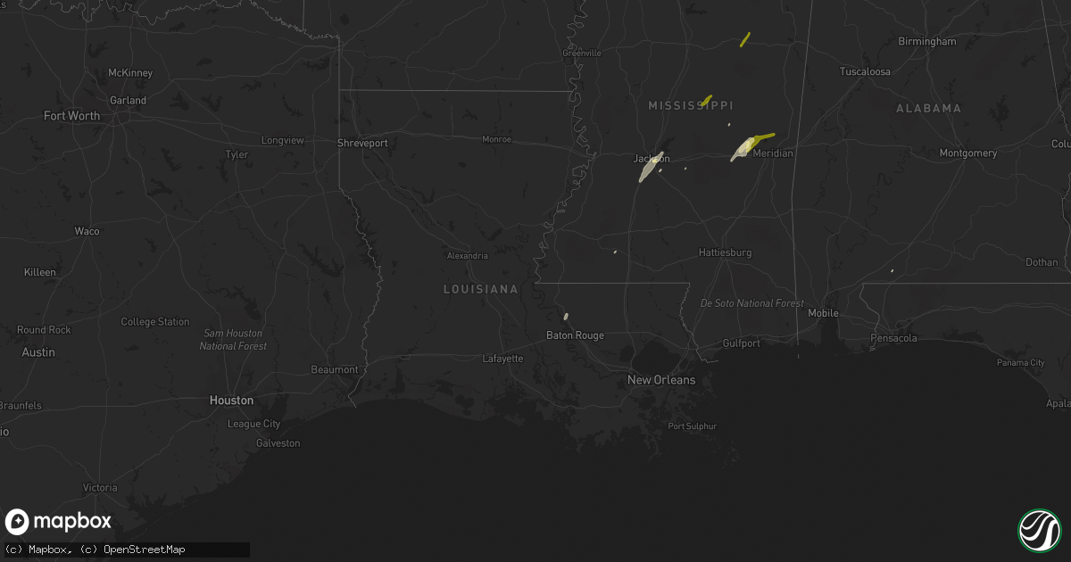 Hail map in Louisiana on February 2, 2016
