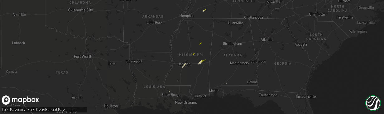 Hail map in Mississippi on February 2, 2016