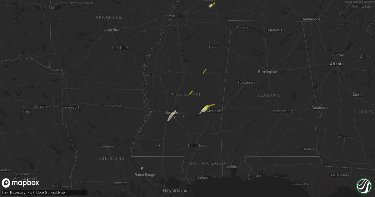 Hail map in Mississippi on February 2, 2016