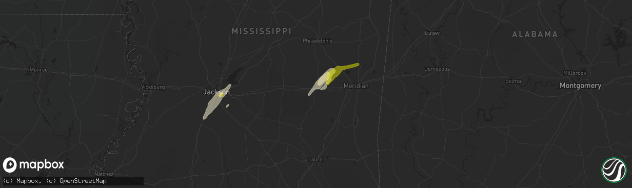 Hail map in Newton, MS on February 2, 2016