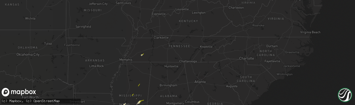 Hail map in Tennessee on February 2, 2016