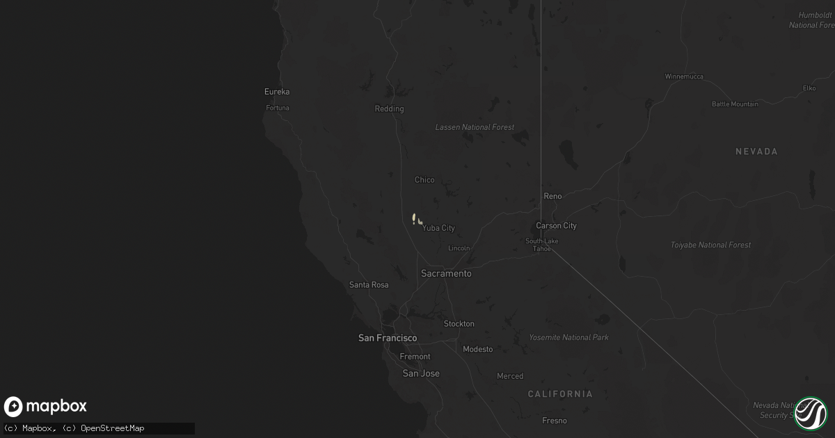 Hail map in California on February 2, 2019