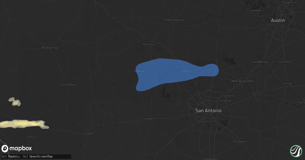Hail map in Bandera, TX on February 2, 2024