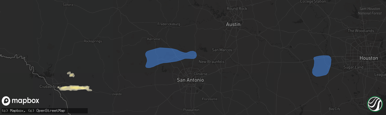 Hail map in Bulverde, TX on February 2, 2024