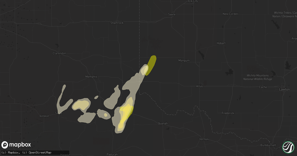 Hail map in Hollis, OK on February 2, 2024