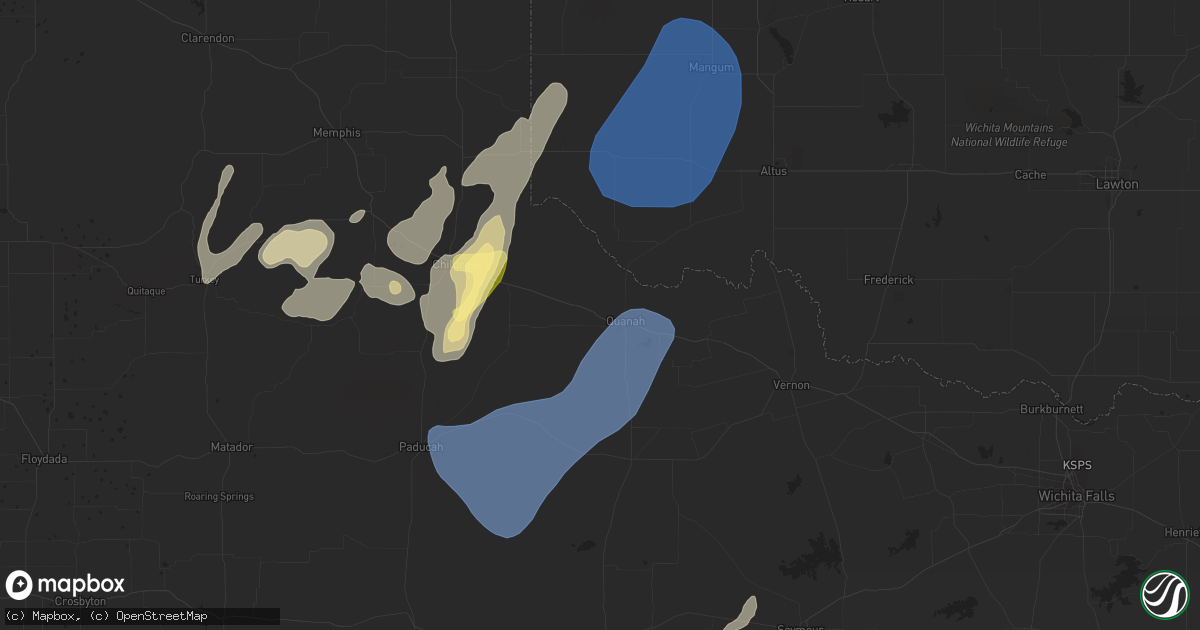 Hail map in Quanah, TX on February 2, 2024