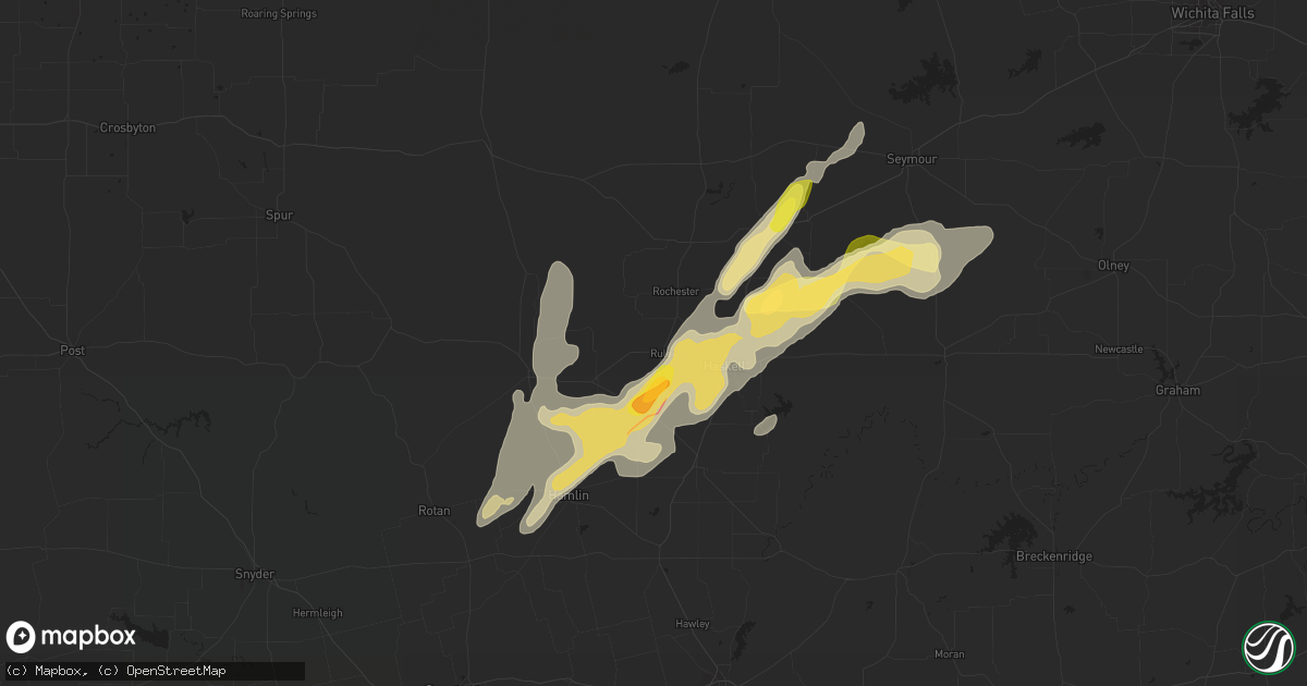 Hail map in Rule, TX on February 2, 2024