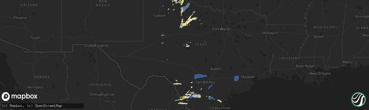 Hail map in Texas on February 2, 2024