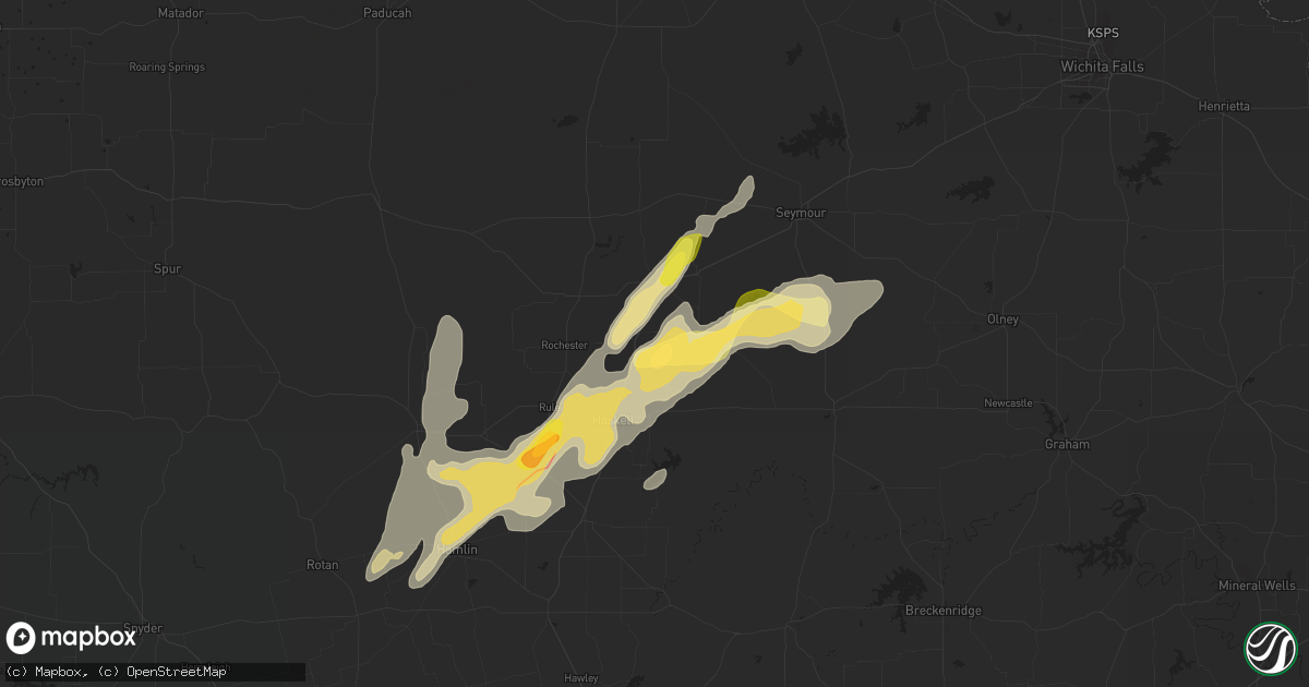 Hail map in Weinert, TX on February 2, 2024