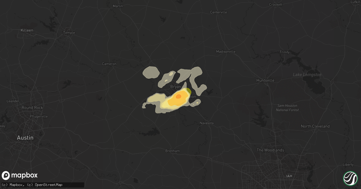 Hail map in College Station, TX on February 3, 2012