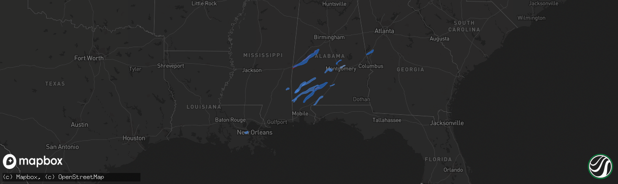 Hail map in Alabama on February 3, 2022