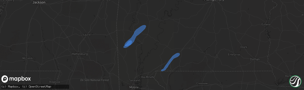 Hail map in Atmore, AL on February 3, 2022