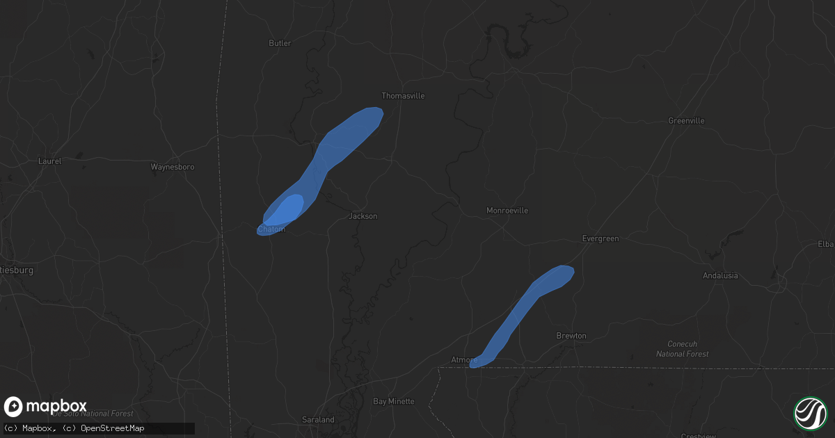Hail map in Atmore, AL on February 3, 2022