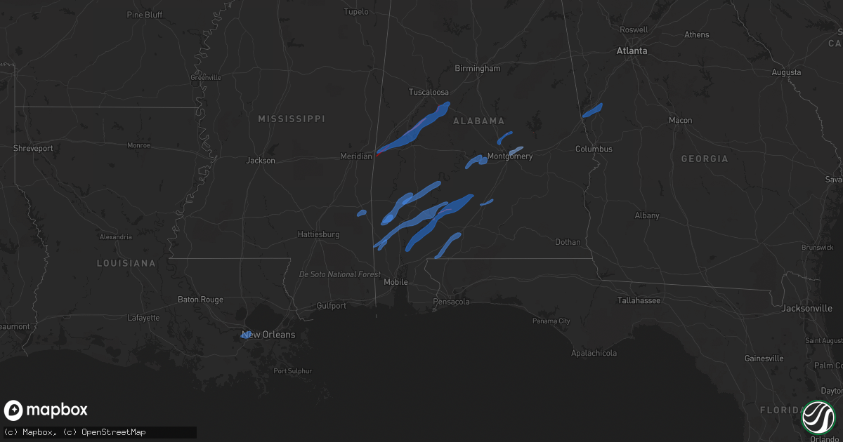 Hail map in Georgia on February 3, 2022