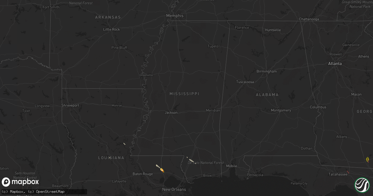 Hail map in Mississippi on February 4, 2024