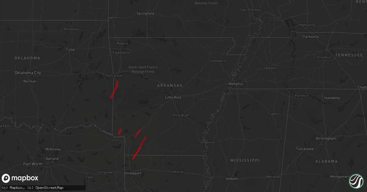 Hail map in Arkansas on February 5, 2013