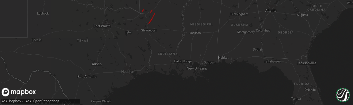 Hail map in Louisiana on February 5, 2013