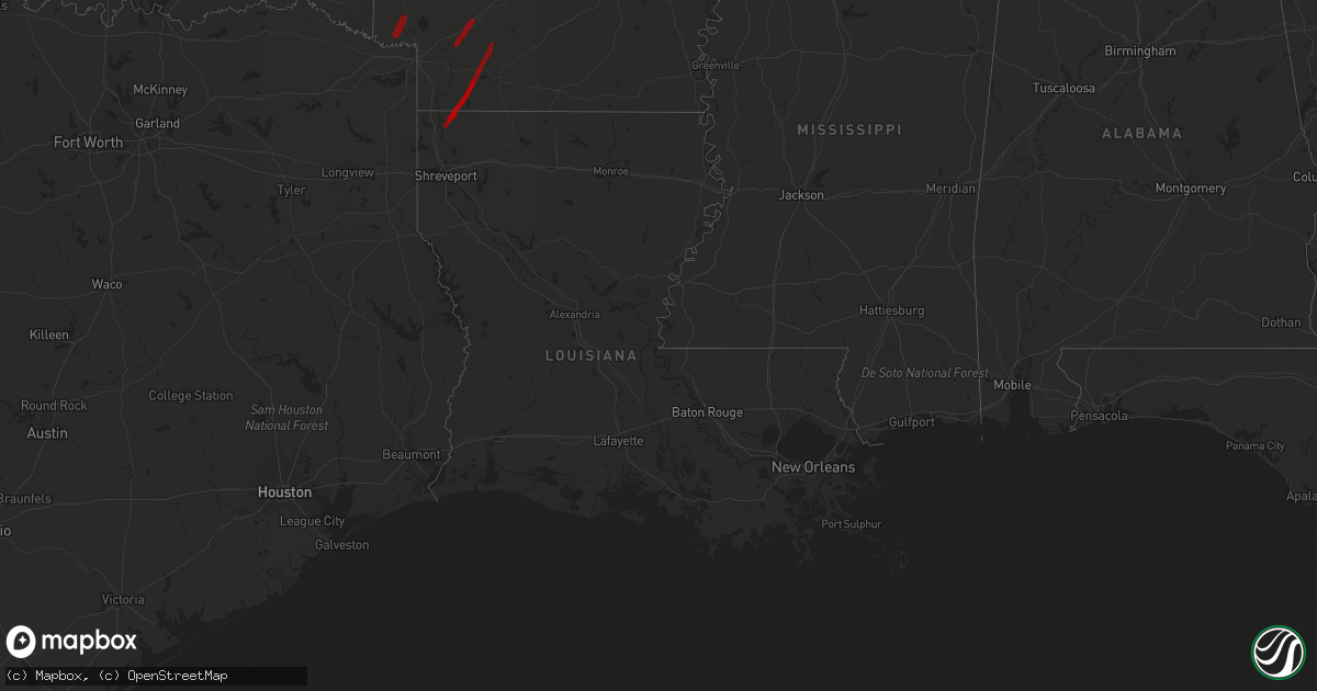 Hail map in Louisiana on February 5, 2013