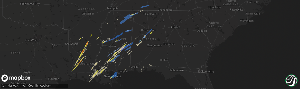 Hail map in Alabama on February 5, 2020