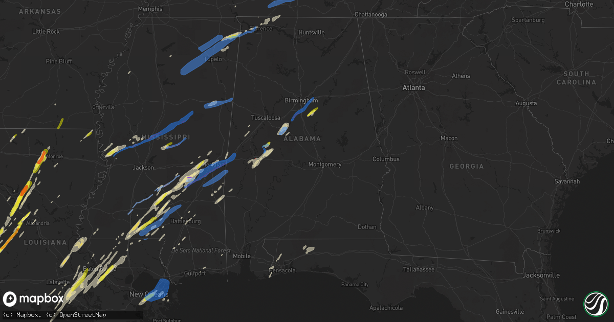 Hail map in Alabama on February 5, 2020