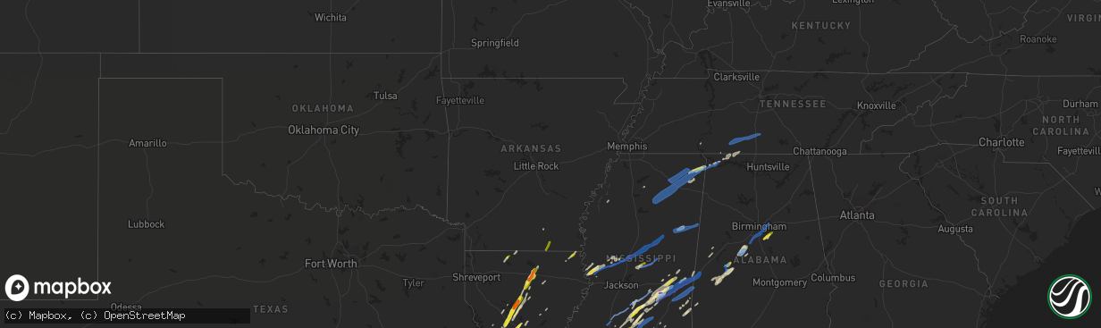 Hail map in Arkansas on February 5, 2020