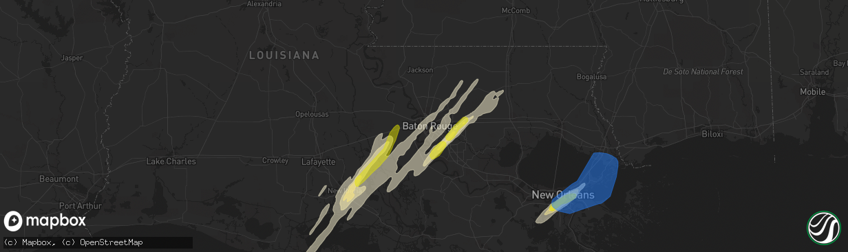 Hail map in Baton Rouge, LA on February 5, 2020