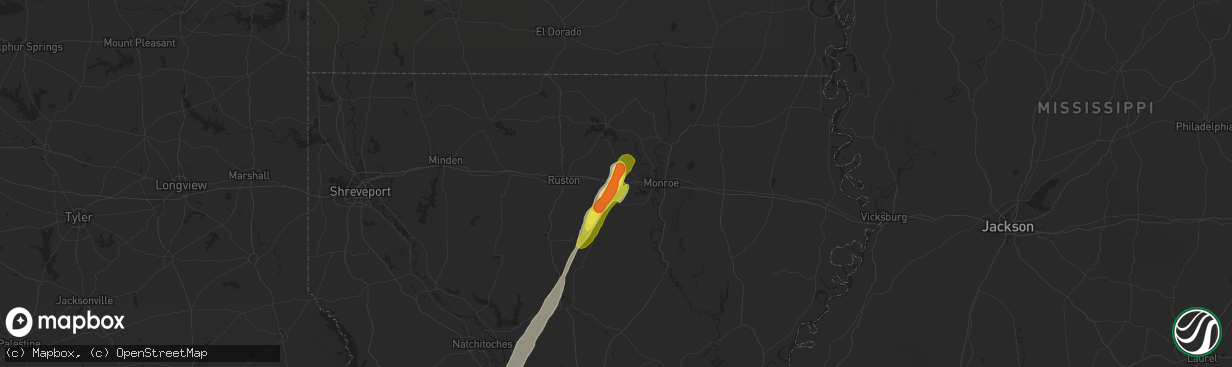 Hail map in Calhoun, LA on February 5, 2020