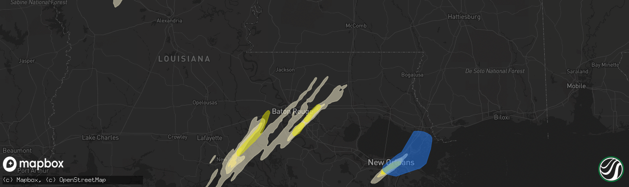 Hail map in Denham Springs, LA on February 5, 2020