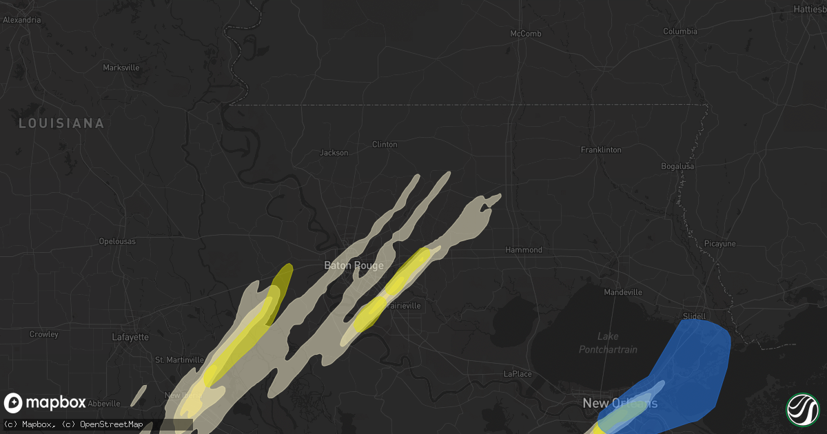 Hail map in Denham Springs, LA on February 5, 2020