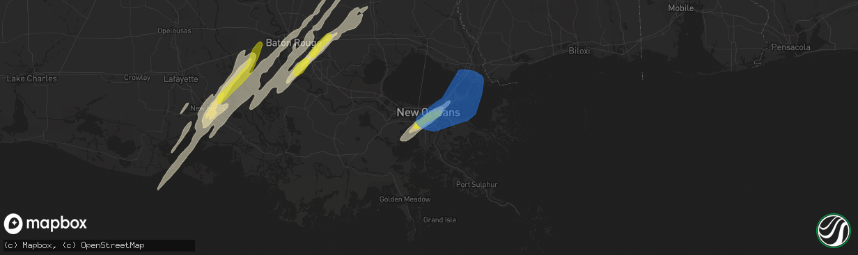 Hail map in Harvey, LA on February 5, 2020