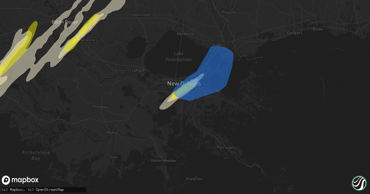 Hail map in Harvey, LA on February 5, 2020