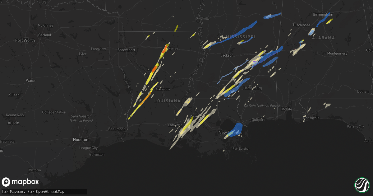 Hail map in Louisiana on February 5, 2020
